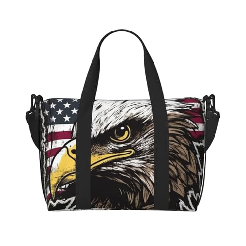 Sportbeutel, klein, japanisches Samurai-Schwert, Seesack, Übernachtungstasche mit Schuhfach, Tragetasche für Damen und Herren, Cooler Adler mit amerikanischer Flagge, Einheitsgröße von HJKBCV