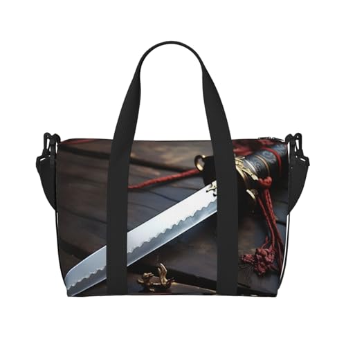 Sportbeutel, klein, japanisches Samurai-Schwert, Seesack, Übernachtungstasche mit Schuhfach, Tragetasche für Damen und Herren, Japanisches Samurai-Schwert., Einheitsgröße von HJKBCV