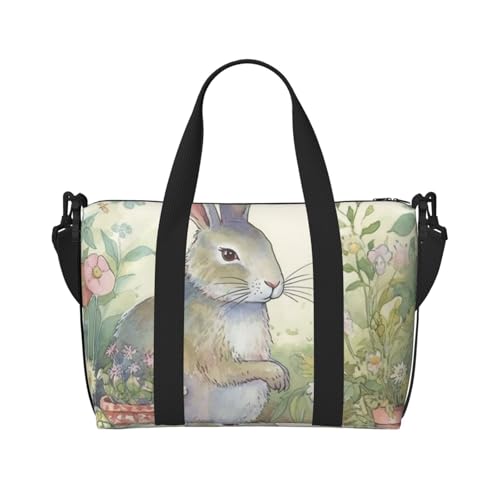Sportbeutel, klein, lila, Schmetterling und Blumen, Reisetasche mit Schuhfach, für Damen und Herren, Gartenhase, Einheitsgröße von HJKBCV