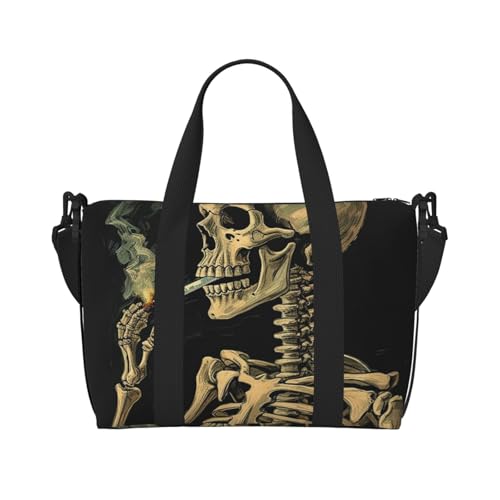 Sportbeutel, klein, niedlich, Strauß, Seesack, Übernachtungstasche mit Schuhfach, Tragetasche für Damen und Herren, Skelett mit Zigarette, Einheitsgröße von HJKBCV