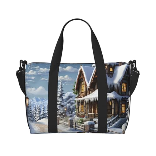 Sportbeutel, klein, niedlich, Strauß, Seesack, Übernachtungstasche mit Schuhfach, Tragetasche für Damen und Herren, Weihnachtliche Winter-Glücksszene, Einheitsgröße von HJKBCV