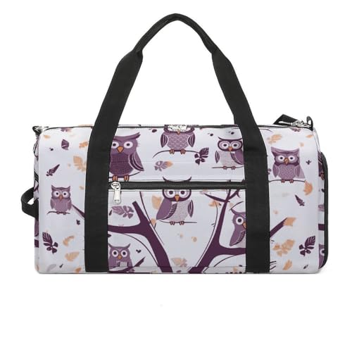 Sportbeutel, kleine Faultier-Sonnenblumen-Reisetasche mit Schuhfach, Tragetasche für Damen und Herren, Zweige mit Eulenmotiv, Einheitsgröße, Art déco von HJKBCV