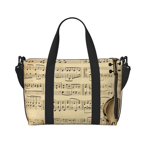 Sportbeutel, kleine Pfingstrosen, Blumen, Rose, Seesack, Übernachtungstasche mit Schuhfach, Tragetasche für Damen und Herren, Musiknoten auf Altpapier, Einheitsgröße von HJKBCV