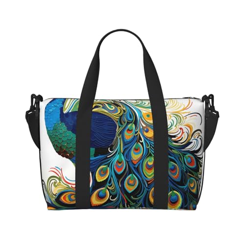 Sportbeutel, kleine Pfingstrosen, Blumen, Rose, Seesack, Übernachtungstasche mit Schuhfach, Tragetasche für Damen und Herren, Pfauenmuster, Einheitsgröße von HJKBCV