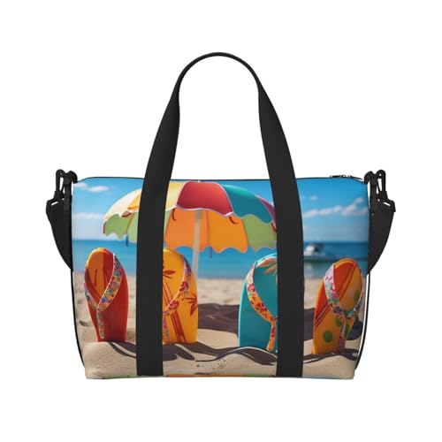 Sportbeutel, kleine Sportausrüstung, Seesack, Übernachtungstasche mit Schuhfach, Tragetasche für Damen und Herren, Bunter Flip Flops Strandball, Einheitsgröße von HJKBCV
