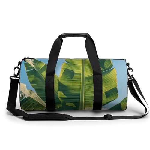 Sportbeutel mit Totenkopf-Design, Skelettknochen, Reisetasche mit Schuhfach, für Damen und Herren, Tropische Bananenpalmenblätter., 17.7in/9in/9in, Art déco von HJKBCV