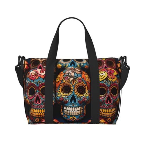 Sporttasche, klein, bunt, Aquarellmalerei, Seesack mit Schuhfach, Tragetasche für Damen und Herren, Bunte Sugar Skulls, Einheitsgröße von HJKBCV