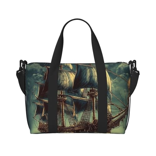 Sporttasche, klein, bunt, Aquarellmalerei, Seesack mit Schuhfach, Tragetasche für Damen und Herren, Segel-Piratenschiff, Einheitsgröße von HJKBCV