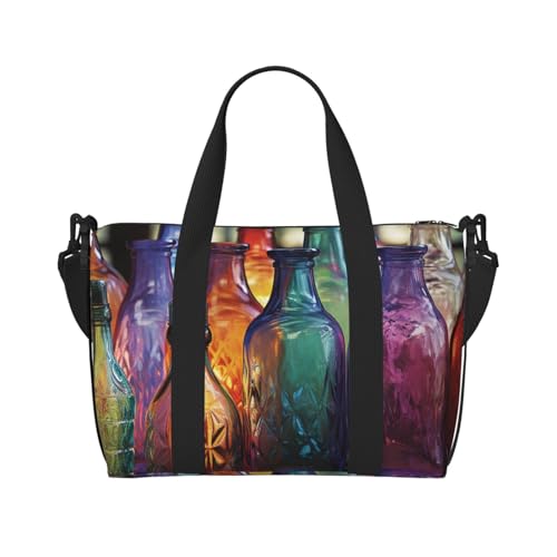 Sporttasche, klein, bunt, Musiknoten, Seesack, Übernachtungstasche mit Schuhfach, Tragetasche für Damen und Herren, Bunte Glasflasche, Einheitsgröße von HJKBCV