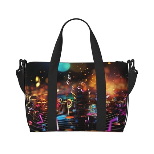 Sporttasche, klein, bunt, Musiknoten, Seesack, Übernachtungstasche mit Schuhfach, Tragetasche für Damen und Herren, Bunte Musiknoten, Einheitsgröße von HJKBCV