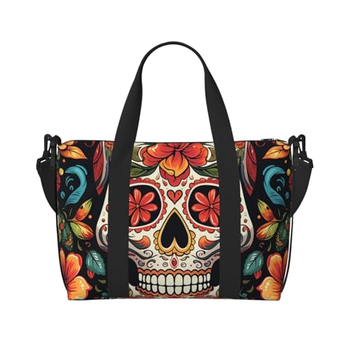 Sporttasche, kleine Blume, Kameratasche, Übernachtungstasche, mit Schuhfach, Tragetasche für Damen und Herren, Bunter Totenkopf, Einheitsgröße von HJKBCV