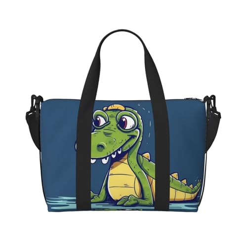 Sporttasche, kleine Blume, Kameratasche, Übernachtungstasche, mit Schuhfach, Tragetasche für Damen und Herren, Cartoon-Krokodil, Einheitsgröße von HJKBCV