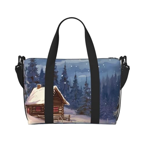 Sporttasche, kleine Blume, Kameratasche, Übernachtungstasche, mit Schuhfach, Tragetasche für Damen und Herren, Hütte im Wald, Einheitsgröße von HJKBCV