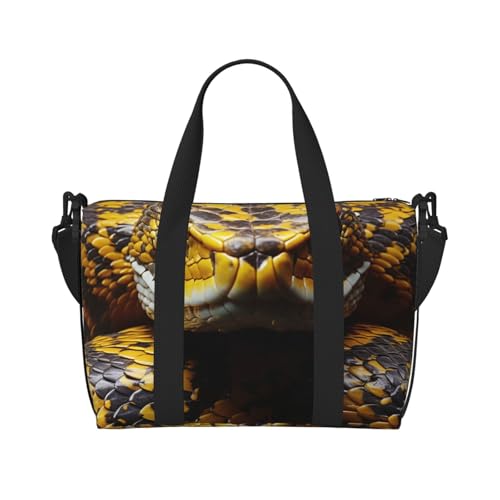 Sporttasche, kleine Make-up-Muster, Reisetasche, Übernachtungstasche, mit Schuhfach, Tragetasche für Damen und Herren, Gelbe Schlange, Einheitsgröße von HJKBCV