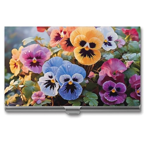Stiefmütterchen Blumen Metall Visitenkartenetui für Männer Frauen Slim Pocket Geldbörse Multi Wallet Professional Pocket Card Holder für Namenskarte Kreditkarte Stil Einheitsgröße, Stil:, von HJKBCV