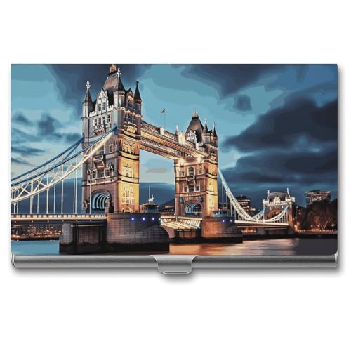 Tower Bridge in London Visitenkartenetui aus Metall für Männer und Frauen, schlanke Tasche, Geldbörse, mehrere Brieftaschen, professioneller Kartenhalter für Namenskarte, Kreditkarte, Stil, von HJKBCV