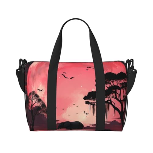 Turnbeutel, klein, Baseball auf Holz, Seesack, Übernachtungstasche mit Schuhfach, Handgepäcktasche für Damen und Herren, Mond Elefant, Einheitsgröße von HJKBCV