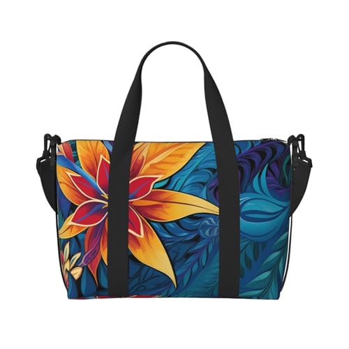 Turnbeutel, klein, violett, Morning Glory Seesack, Übernachtungstasche mit Schuhfach, Handgepäcktasche für Damen und Herren, Tropisches Blättermuster, Einheitsgröße von HJKBCV