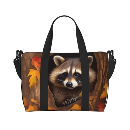 Turnbeutel, kleine Milchkuh-Reisetasche, Übernachtungstasche mit Schuhfach, Tragetasche für Männer und Frauen, Waschbär im Baumloch, Einheitsgröße, Waschbär im Herbst Baumloch, Einheitsgröße von HJKBCV