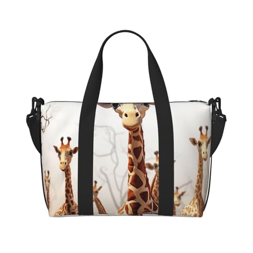 Turnbeutel, kleine Sportausrüstung, Seesack, Übernachtungstasche mit Schuhfach, Tragetasche für Männer und Frauen, niedliche Cartoon-Giraffen, Einheitsgröße, Niedliche Cartoon-Giraffen, Einheitsgröße von HJKBCV