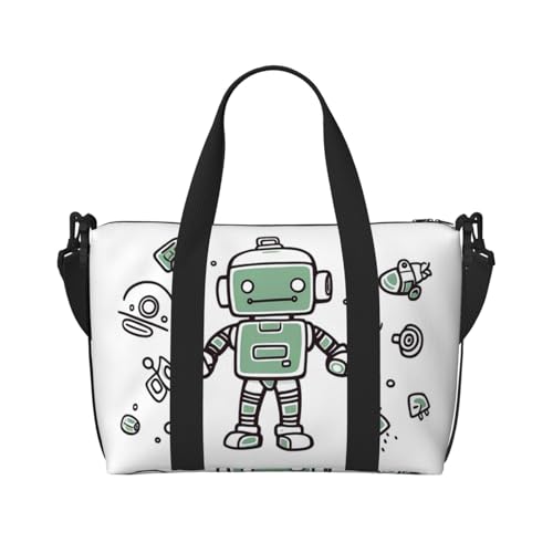 Turnbeutel Kleine Skandinavische Tiere Seesack Übernachtungstasche mit Schuhfach Carryon Bag für Männer Frauen, Line Robot, Einheitsgröße von HJKBCV