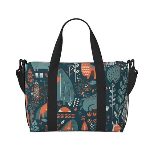 Turnbeutel Kleine Skandinavische Tiere Seesack Übernachtungstasche mit Schuhfach Handgepäck für Männer Frauen, Skandinavische Tiere, Einheitsgröße von HJKBCV