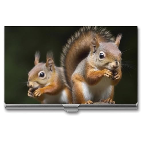 Visitenkartenetui aus Metall mit Eichhörnchen-Motiv, für Männer und Frauen, schlanke Tasche, Geldbörse, mehrere Brieftaschen, professioneller Kartenhalter für Namenskarte, Kreditkarte, Stil, von HJKBCV