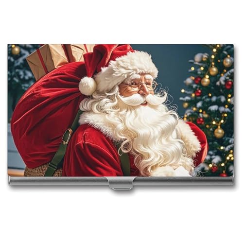 Visitenkartenetui aus Metall mit Weihnachtsmann in den Schornstein geklettert, für Männer und Frauen, schlanke Tasche, Geldbörse, mehrere Brieftaschen, professioneller Kartenhalter für Namenskarte, von HJKBCV