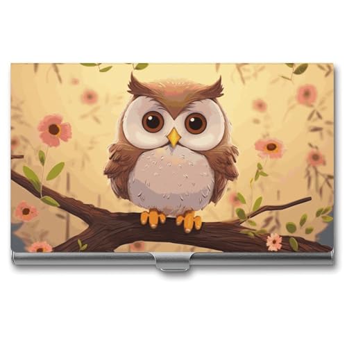 Visitenkartenetui aus Metall mit niedlicher Eule für Männer und Frauen, schlanke Tasche, Geldbörse, mehrere Brieftaschen, professioneller Kartenhalter für Namenskarte, Kreditkarte, Stil, von HJKBCV