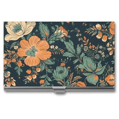 Visitenkartenetui aus Metall mit orangefarbenen und grünen Blumen, für Männer und Frauen, schlanke Tasche, Geldbörse, mehrere Brieftaschen, professioneller Kartenhalter für Namenskarte, Kreditkarte, von HJKBCV