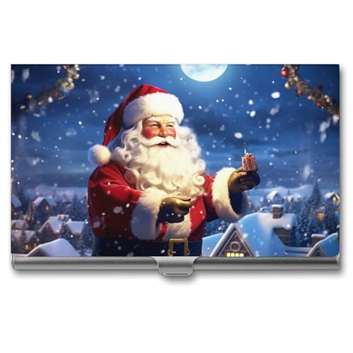 Winter Weihnachten Weihnachtsmann Metall Visitenkartenetui für Männer Frauen Slim Pocket Geldbörse Multi Wallet Professional Pocket Card Holder für Namenskarte Kreditkarte, Stil, Einheitsgröße, Stil:, von HJKBCV