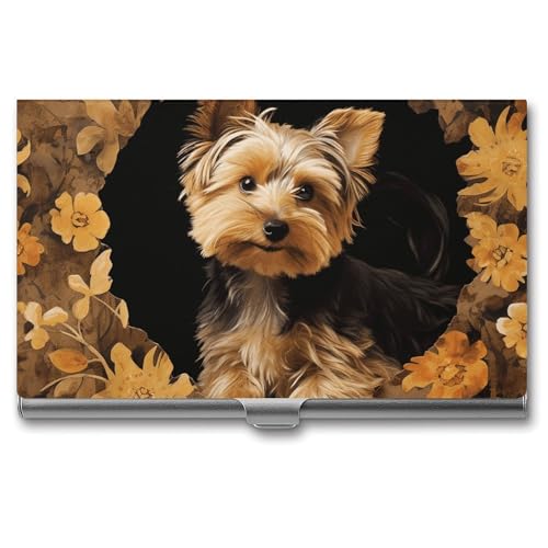 Yorkshire Terrier in der Höhle Metall Visitenkartenetui für Männer und Frauen, schlanke Tasche, Geldbörse, mehrere Brieftaschen, professioneller Kartenhalter für Namenskarte, Kreditkarte, Stil, von HJKBCV