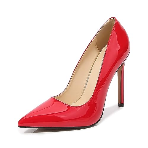 Women Fashion Speced Toe High Heel Pumps sexy Slip auf Stiletto Party Abschlussabend Hochzeit Brautstöckchen 11cm,Rot,38 von HJKLW