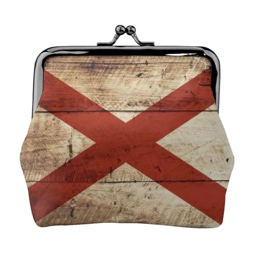 Alabama Staatsflagge auf alter Holzmaserung, Postkarte, kleine Geldbörsen für Damen, Münzbörse für Damen, kleine Damen-Geldbörse, mit Reißverschluss und Kussschloss, Schwarz, Einheitsgröße, Art Deco von HJLUUFT