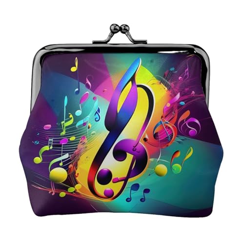 Bunte Musiknoten, kleine Geldbörsen für Damen, Münzgeldbörse für Damen, kleine Damen-Geldbörse, mit Reißverschluss und Kussverschluss, Schwarz, Einheitsgröße, Art Deco von HJLUUFT