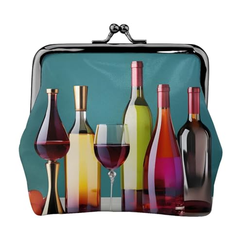 Cocktailgläser und Weinflaschen, kleine Geldbörsen für Damen, Münzgeldbörse für Damen, kleine Damen-Geldbörse, mit Reißverschluss und Kussschloss, Schwarz, Einheitsgröße, Art-Deco, Schwarz , von HJLUUFT