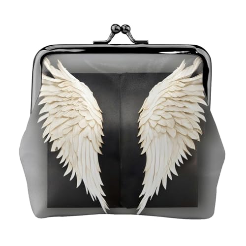 Engelsfedern, kleine Leder Geldbörsen für Damen, Münzgeldbörse Geldtasche für Damen, kleine Damen-Geldbörse, mit Reißverschluss und Kussverschluss, Schwarz, Einheitsgröße, Art Deco von HJLUUFT