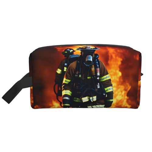 Feuerwehrmann Feuerwehrmann Flammendruck Kulturbeutel für Frauen Reise Kulturtasche Geräumige Kapazität Kosmetiktasche für Herren, weiß, Einheitsgröße von HJLUUFT