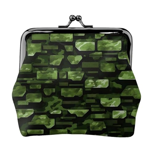 Grüne Militär-Camouflage-Geldbörse für Damen, Münzgeldbörse für Damen, kleine Damen-Geldbörse, mit Reißverschluss und Kussschloss, Schwarz, Einheitsgröße, Art Deco von HJLUUFT