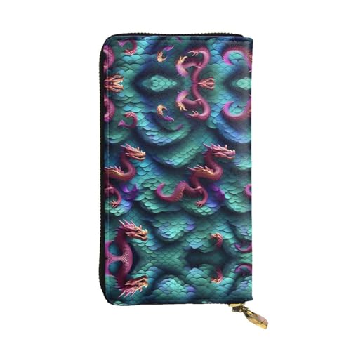 HJLUUFT 3D Magical Dragon Scales Pattern Functional Women Wallet Sleek and Slim Credit Card Holder with Simulated Leather and Metal Zipper, Schwarz, Einheitsgröße, Classic von HJLUUFT