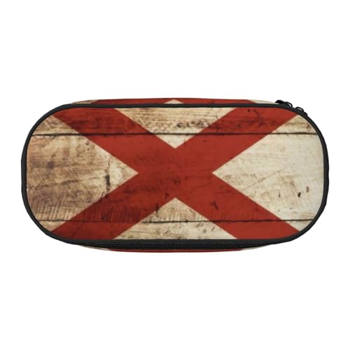 HJLUUFT Alabama Staatsflagge auf alter Holzmaserung, Postkartendruck, Make-up-Kosmetiktasche, Schreibwaren, Kawaii-Bleistift-Box, Gadget-Organizer-Tasche mit Reißverschluss von HJLUUFT