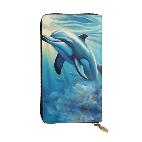 HJLUUFT Clutch-Geldbörse mit tropischen Pflanzen, minimalistisches Kreditkartenetui mit künstlichem Leder und Metall-Reißverschluss, Ocean Dolphin Looking At You 1, Einheitsgröße, Classic von HJLUUFT