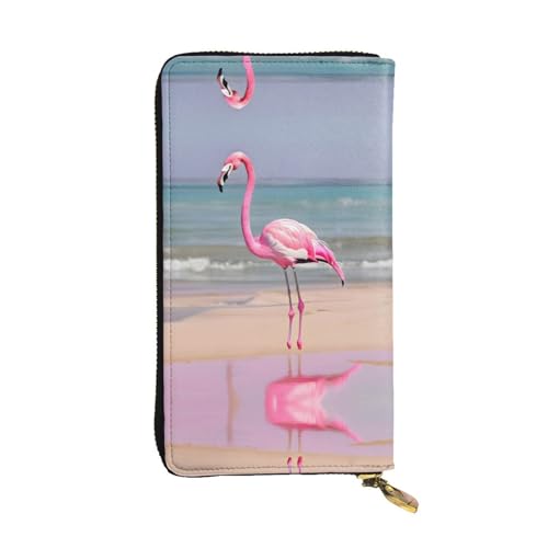 HJLUUFT Clutch mit Piratenflaggen für Damen, minimalistisches Kreditkartenetui mit Kunstleder und Metall-Reißverschluss, Pinks Flamingo On Beach, Einheitsgröße, Classic von HJLUUFT