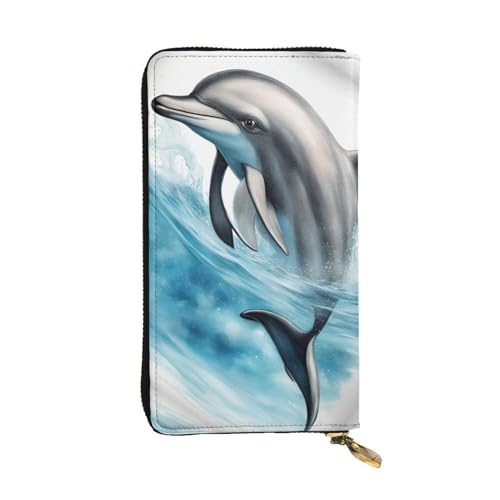 HJLUUFT Eisbär-Clutch für Damen, minimalistisches Kreditkartenetui mit Kunstleder und Metall-Reißverschluss, Ocean Dolphin Looking At You, Einheitsgröße, Classic von HJLUUFT