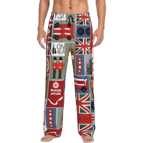 HJLUUFT England-Symbole, bequeme und atmungsaktive Pyjamahose für Herren, weicher Lounge-Pyjama mit großen Taschen für Herren, Schwarz, Large von HJLUUFT