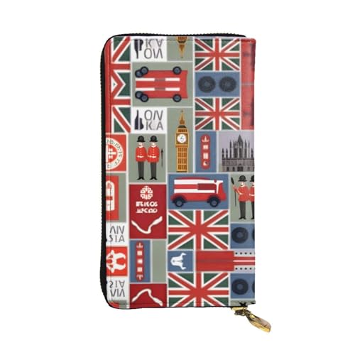 HJLUUFT England Symbols Damen-Geldbörse, stilvolle Damengeldbörse – Kunstleder, Metall-Reißverschluss, schlank und kompakt, Clutch-Geldbörse für Damen, Schwarz, Einheitsgröße, Classic von HJLUUFT