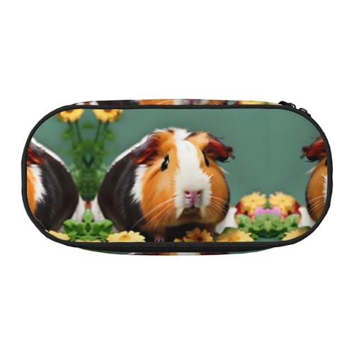HJLUUFT Federmäppchen mit Blumenmotiv und Meerschweinchen-Aufdruck, einfaches, stabiles multifunktionales Federmäppchen, Bürobedarf-Organizer von HJLUUFT