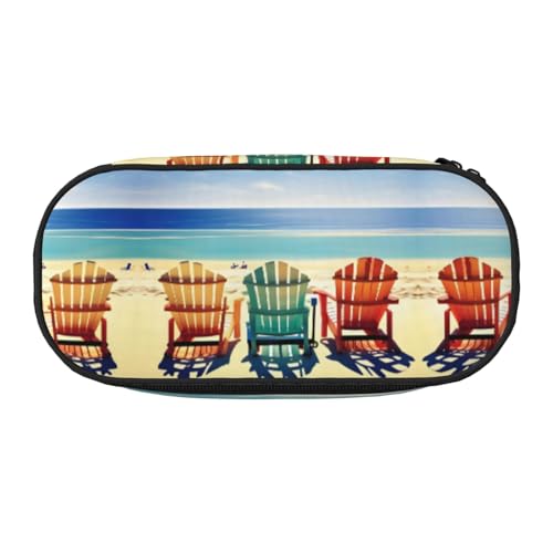 HJLUUFT Federmäppchen mit Strandszene mit Stühlen, einfaches, stabiles multifunktionales Federmäppchen, Bürobedarf-Organizer von HJLUUFT