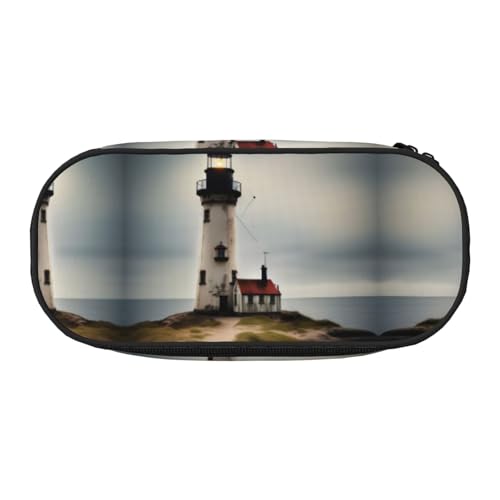 HJLUUFT Federmäppchen mit altem Leuchtturm-Aufdruck, einfaches, stabiles multifunktionales Federmäppchen, Bürobedarf-Organizer von HJLUUFT