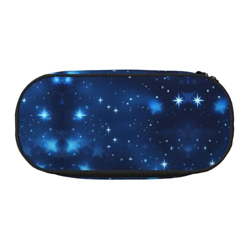 HJLUUFT Federmäppchen mit blauem, glänzendem Sternen-Muster, einfaches, stabiles multifunktionales Federmäppchen, Bürobedarf-Organizer von HJLUUFT